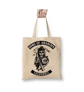 Sons Of Anarchy LogoBeyaz Bez Çanta Uzun Saplı Alışveriş Çantası Plaj Çantası