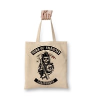Sons Of Anarchy LogoBeyaz Bez Çanta Uzun Saplı Alışveriş Çantası Plaj Çantası