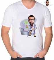 BK Gift Kişiye Özel Erkek Kimya Öğretmeni Karikatürlü V Yaka Tişört-2 (Beyaz)