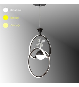 TT334-TPL-SY TT Aydınlatma Badem Modeli Mat Siyah Tek Toplu 3 Renk Modüllü Ledli Avize