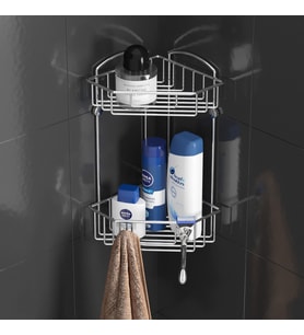 TEKNOTEL İKİ KATLI KANCALI BANYO KÖŞE RAFI KROM ES092