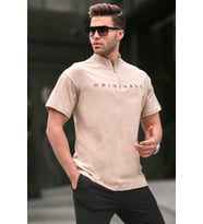 Erkek Fermuar Yaka Pamuklu T-Shirt 5858 Bej