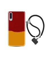 Samsung Galaxy A50 Kılıf Silikon Desen Boyun Askılı Sarı Kırmızı Boya 1708