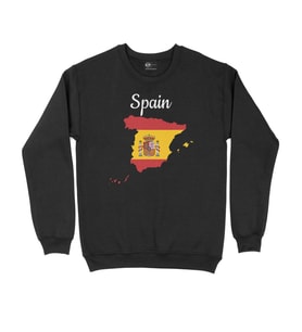 İspanya Haritalı ve Bayraklı Siyah Sweatshirt