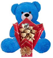 Premium 90 cm Peluş Ayı ve Romantik Balonlu Sütlü Kahve Peluş Ayıcık Buketi (Koyu Mavi)