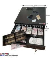 Açma Butonlu Slip Gözlü 5 Kağıt Para Bölmeli Anahtarlı Pos Bağlantılı Para Çekmecesi 40,5x42x11cm