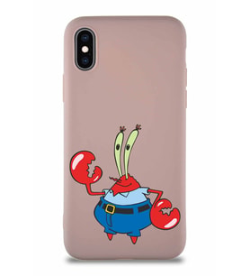 Apple iPhone XS Soft Premier Kapak Bay Yengeç Tasarımlı Silikon Kılıf - Pudra (Şeffaf)