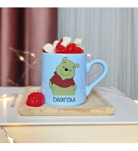 Winnie The Pooh Tasarımlı Kişiye Özel Mavi Türk Kahvesi Fincan