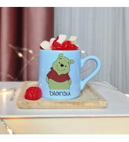 Winnie The Pooh Tasarımlı Kişiye Özel Mavi Türk Kahvesi Fincan