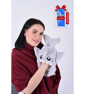Shark Desenli Gri Su Torbası Kılıfı Yumuşak, Rahatlatıcı ve Isı Terapisi (Termojel Hediyeli)