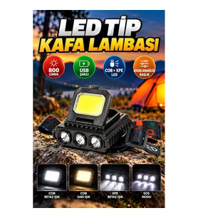800 Lümen USB Şarjlı Kafa Feneri – COB ve XPE LED Ayarlanabilir Başlık