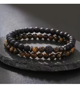 Alnis Atelier Kaplan Gözü ve Oniks Doğal Taş Erkek Bileklik Gerçek Doğal Taş El Yapımı Minimal Şık Günlük Bileklik