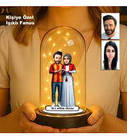 Kişiye Özel Çift Karikatür Taraftar Fanus  Sevgili  Işıklı Biblo