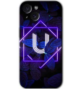 İphone 15 Kılıf HD Desen Baskılı Kılıf - Dark Neon Yaprak U Harfi