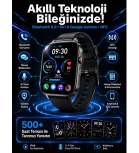 Akıllı Saat Tema Değiştirme Uyku ve Sağlık Takibi Sesli Asistan Bildirim Görme Yeni Nesil