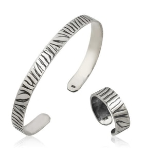 Zebra Desenli İkili 925 Ayar Gümüş Kadın Set