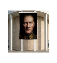 Mavi Gözlü Atatürk Yakın Çekim Portre Poster Bayrak Premium Raşel Kumaş ATA67 2x3m
