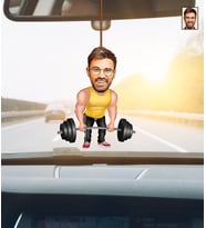 Kişiye Özel Bay Fitnesscı Karikatürlü Ahşap Araba Dikiz Ayna Süsü