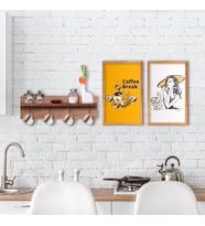 BK Home Doğal Ahşap Raflı Dekoratif Fincan Askılığı ve 2’li Mutfak Konseptli Ahşap Tablo-5 (Beyaz)