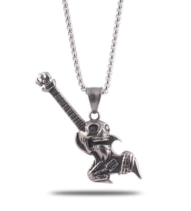 OttoMan Rock'n Roll Gitar Kurukafa Erkek Çelik Zincir Kolye CKLROCKIROL-GMS 6618900001633