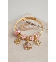 Balık Charmlı Pembe Renk Gold Bileklik TJ-BB8707
