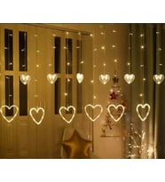 brokoli home  Led Perde Dekoratif Fişli Kalpli Saçaklı 6 Adet büyük 6 adet küçük Kalp (STD)