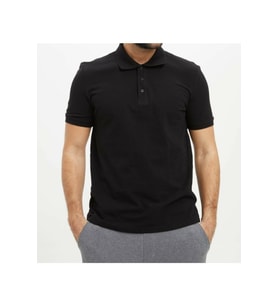 Erkek Siyah Polo Yaka Slimfit Basic Tshirt