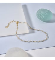 14 Ayar Altın Kaplama Aquamarin Doğal Taşlı  El Yapımı Gümüş Bileklik - CBS00124 (Gold)