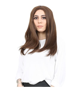 Kahkülsüz Fiber Sen Orta Boy Düz Peruk / Kahve Karamel