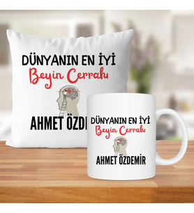 Dünyanın En İyi Beyin Cerrahı Baskılı Kişiye Özel Kupa Bardak Ve Saten Yastık
