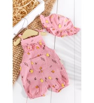 Fırfırlı Şapkalı Yazlık Müslin Kız Bebek Tulum (Somon)