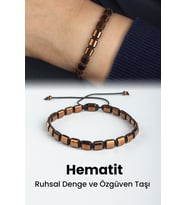 Hematit Doğal Taş Kahverengi Yassı Kare Kesim Makrome Bileklik