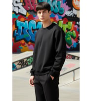 Erkek Bisiklet Yaka Düşük Kol Oversize Kalın Nakışlı Sweatshirt Fonksiyonel Dayanıklı Spor