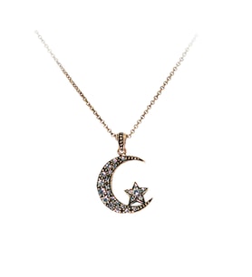 Aşina Gümüş - Ay Yıldız Elmas Montür Kolye Swarovski Taş Sevgiliye Hediye