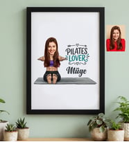Kişiye Özel Karikatürlü Pilates Lover Siyah Çerçeve Doğum Günü Hediyesi