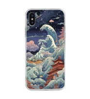 Iphone X / Xs Uyumlu Kanagawa Dalga Kolaj Desenli Şeffaf Telefon Kılıfı