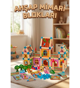 268 Parça Ahşap Yapı Blokları Eğitici Şato ve Ev Kurma Seti - Montessori Zeka Geliştirici Oyuncak