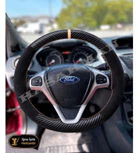 Ford Tourneo Courier Dikme Direksiyon Kılıfı Alcantara Süet Mat Karbon Bej Yüzük ve Dikiş Trend-Deluxe-Titanium 2014-2018