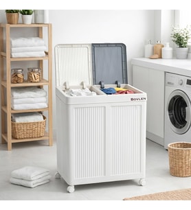 Boy Havalandırmalı Çamaşır Sepeti - 100 Litre Oyuncak Kutusu - Tekerlekli - Çift Bölmeli 2x50 LT - 49.5x36x61 cm - PP+ TPR