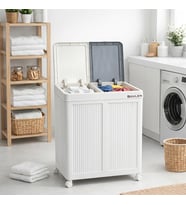 Boy Havalandırmalı Çamaşır Sepeti - 100 Litre Oyuncak Kutusu - Tekerlekli - Çift Bölmeli 2x50 LT - 49.5x36x61 cm - PP+ TPR