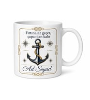 İsimli Çapa Desenli Baskılı Kupa Bardak Denizci Hediye Porselen Mug
