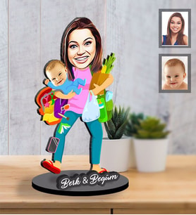 Kişiye Özel Anneler Günü Anne ve Erkek Çocuk Karikatürlü Biblo Model-1-Eco