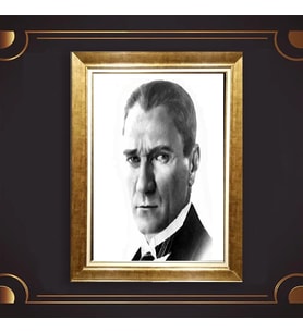 Altın Varaklı Çerçeveli Paspartulu Atatürk Tablo nl02A672 (Gold)