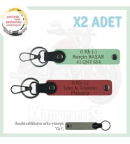 Özel Hediye, İsim Plaka ve 0 Rh (-) Kan Grubu Yazılı Kişisel Deri x2 Anahtarlık, Nar Çiçeği-Yeşil-Gr (Çok Renkli)