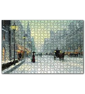 Cakapuzzle Karlı Caddede İnsanlar ve Arabalar  Puzzle Yapboz MDF (Ahşap) (120 Parça)