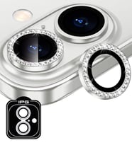iPhone 16 / 16 Plus için IPG ProLENS Kamera Lens Koruyucu Elmas Taşlı Çerçeveli, Kırılmaz Cam (Gümüş)