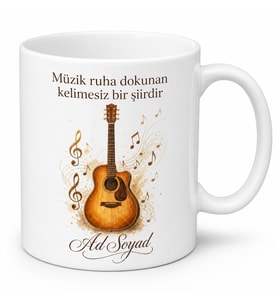 Kişiye Özel Gitar Temalı Baskılı Kupa Bardak İsimli Hediye Müzik Severlere