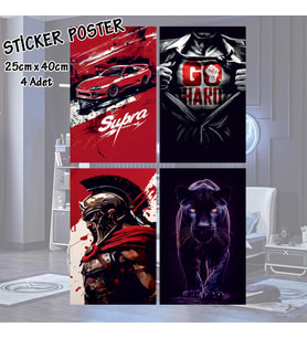 ŞOVALYE SİYAH KAPLAN GO HARD SUPRA - 4 adet yapışkanlı poster sticker etiketler - dolap cam oda için