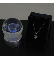 Kar Kolye Özel Kutuda & Satürn Model Cam Küre Işıklı Standlı Set Hediye