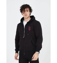 Erkek 3 İplik Pamuklu Kapüşonlu Tam Fermuarlı Cepli Hoodie Sweatshirt - Siyah